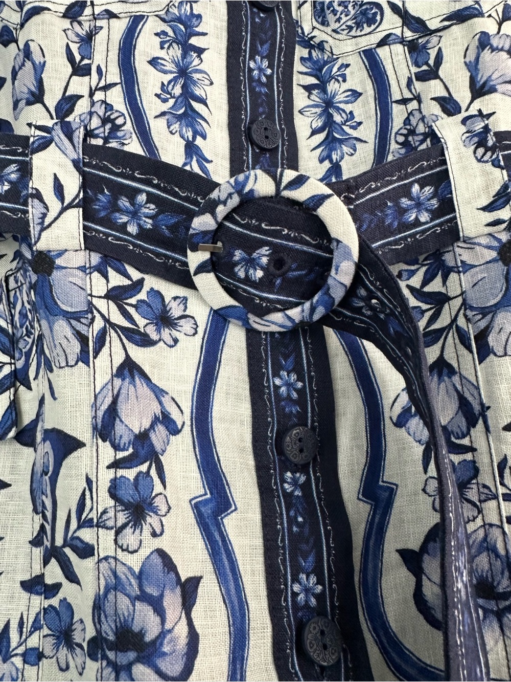 NWT Farm Rio Blue & White Floral Button-Front Belted Dress - Sz M - Picture 4 of 6